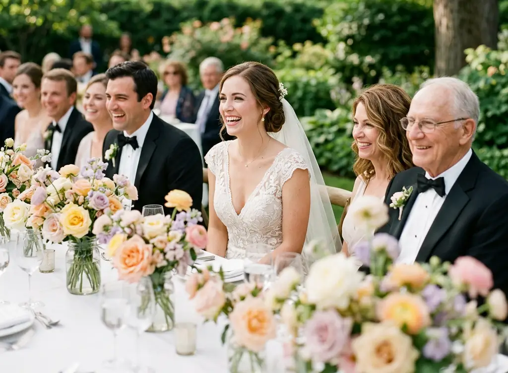 Wedding bouquet and wedding couple